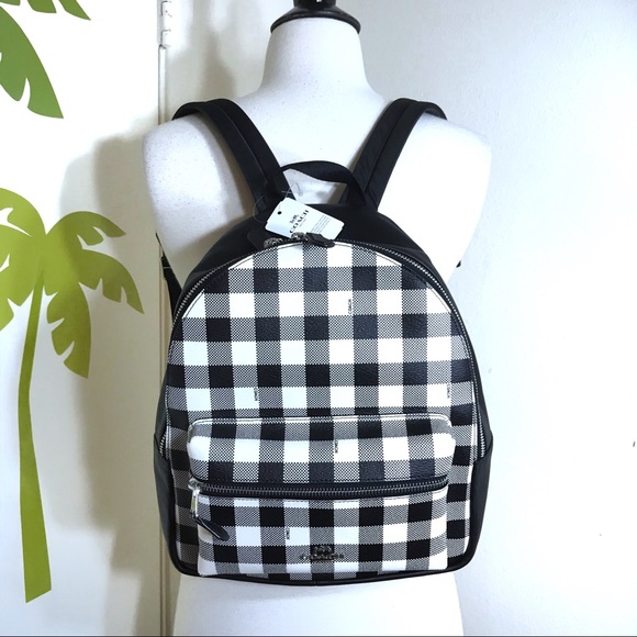 Coach Handbags - New Coach Gingham Medium Charlie Black Backpack